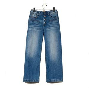 DRIFTWOOD Womens Charlee Med Wash Button Fly Jeans Whiskers Wide Leg Sz 27x24